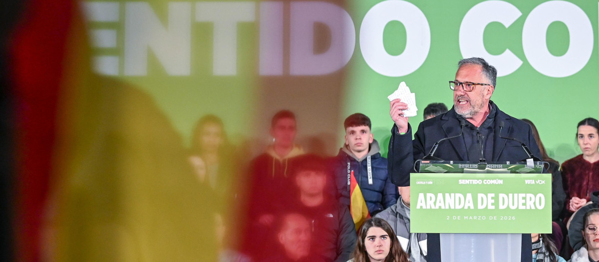 Pollán, este lunes, en Aranda de Duero, durante un mitin de Vox