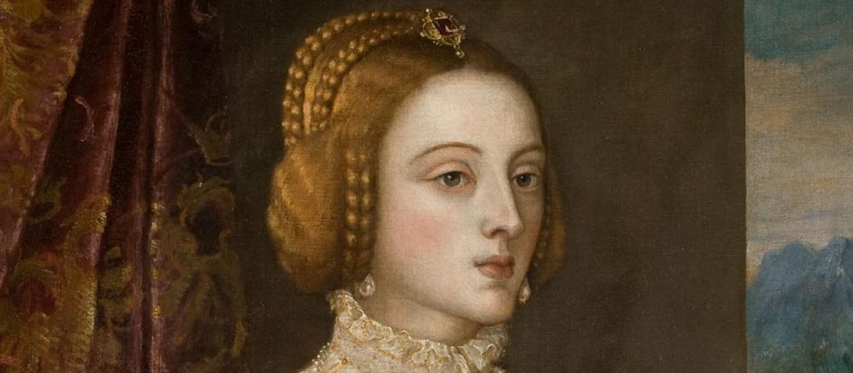 Detalle de retrato de La emperatriz Isabel de Portugal por Vecellio di Gregorio Tiziano, Museo Nacional del Prado