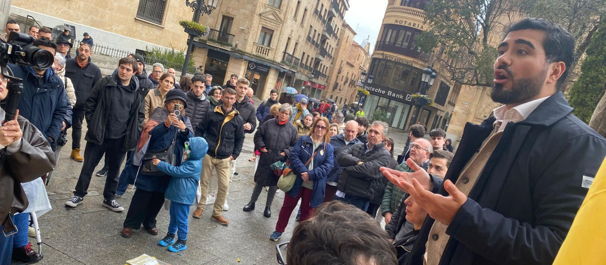 Alvise Pérez, este jueves, en un mitin en Salamanca
