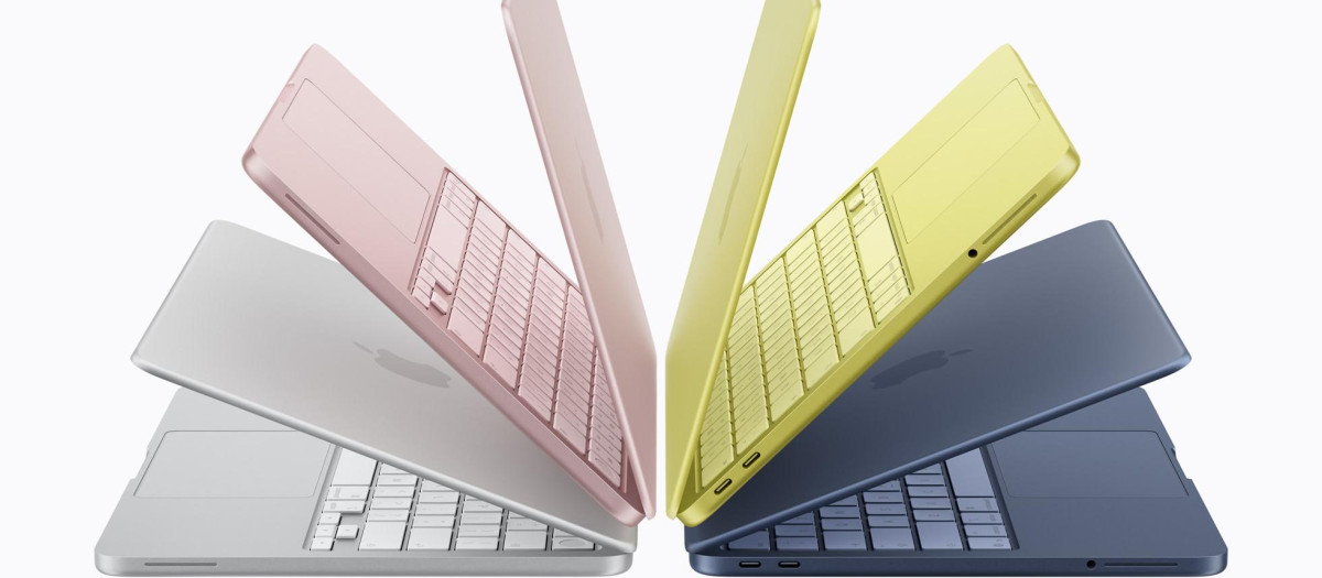 El MacBook Neo está disponible en cuatro colores: plata, rosa nube, cítrico e índigo