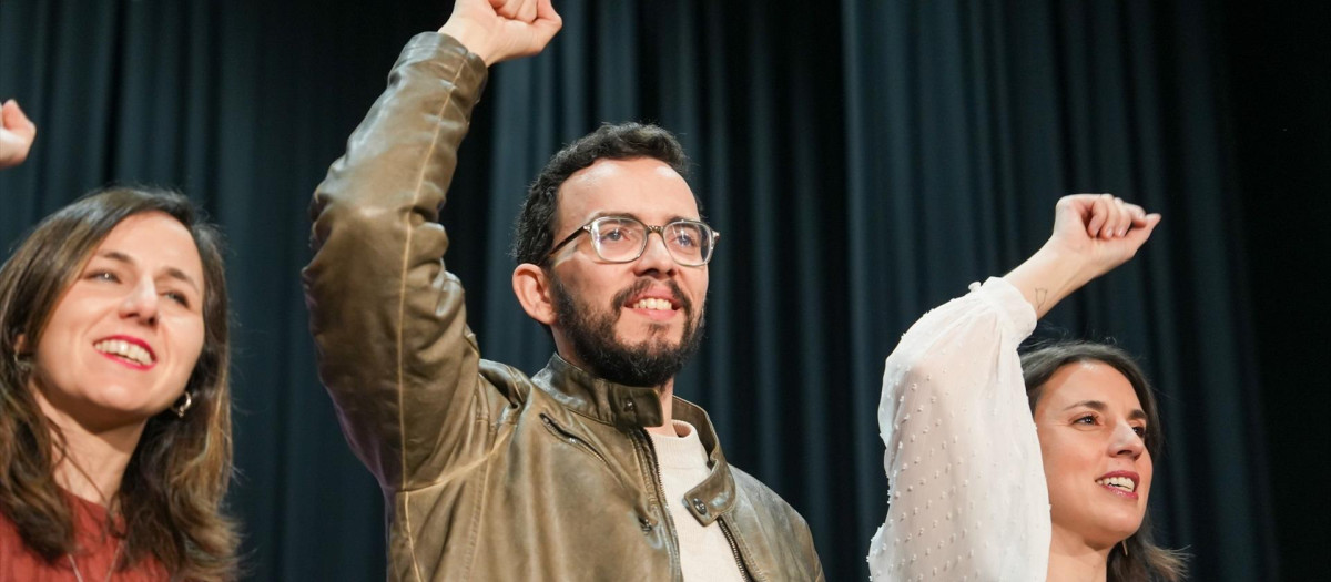 Belarra y Montero arropan al candidato de Podemos-Alianza Verde en Castilla y León, este sábado, en Valladolid