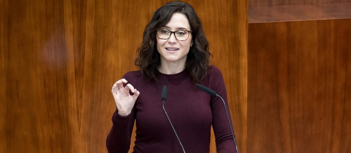 La presidenta de la Comunidad de Madrid, Isabel Díaz Ayuso, en la Asamblea autonómica el pasado jueves