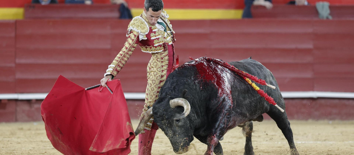 David de Miranda, el único que ha cortado oreja en el primer festejo de la Feria de Fallas