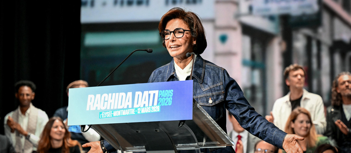 La candidata de los partidos de derecha Les Republicanains (LR) y MoDem a la alcaldía de París, Rachida Dati
