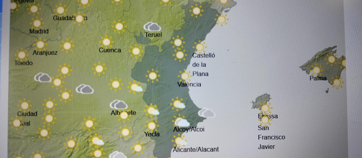 Imagen de la previsión de la Aemet para el martes 24 de marzo