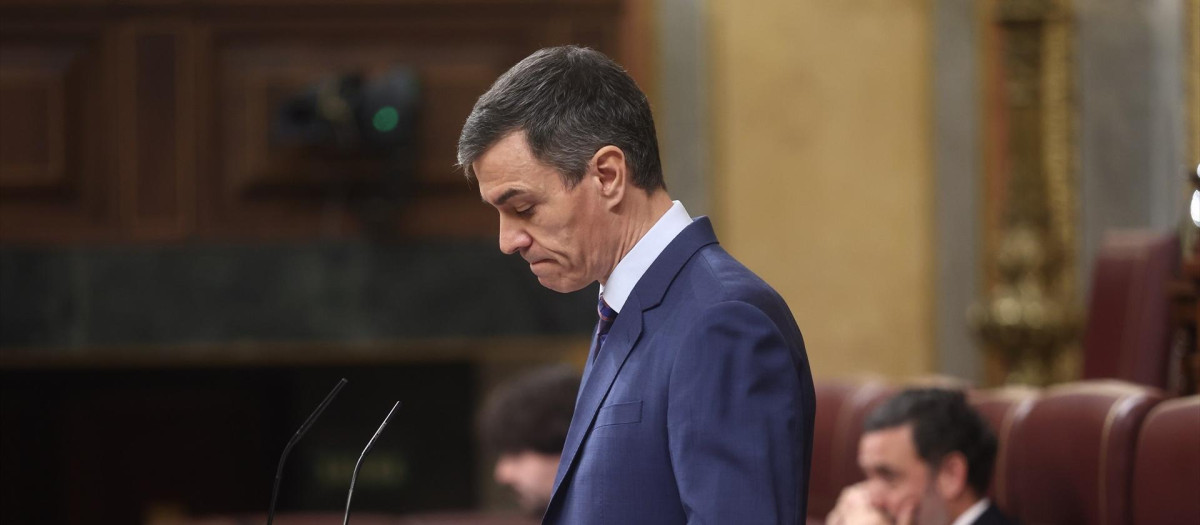 El presidente del Gobierno, Pedro Sánchez, durante su comparecencia en el Congreso