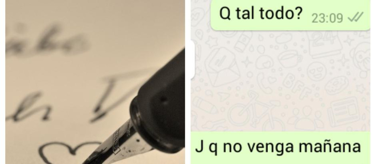 Un manuscrito y un mensaje de Whatsapp