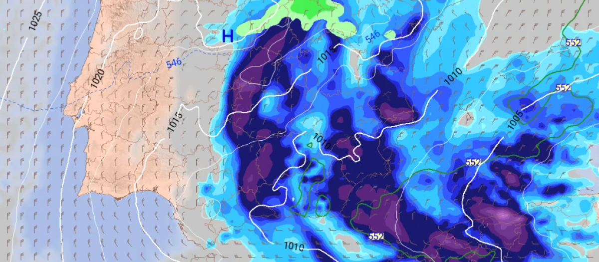 Imagen del modelo europeo ECMWF sobre la dana que llegará el fin de semana a la Comunidad Valenciana