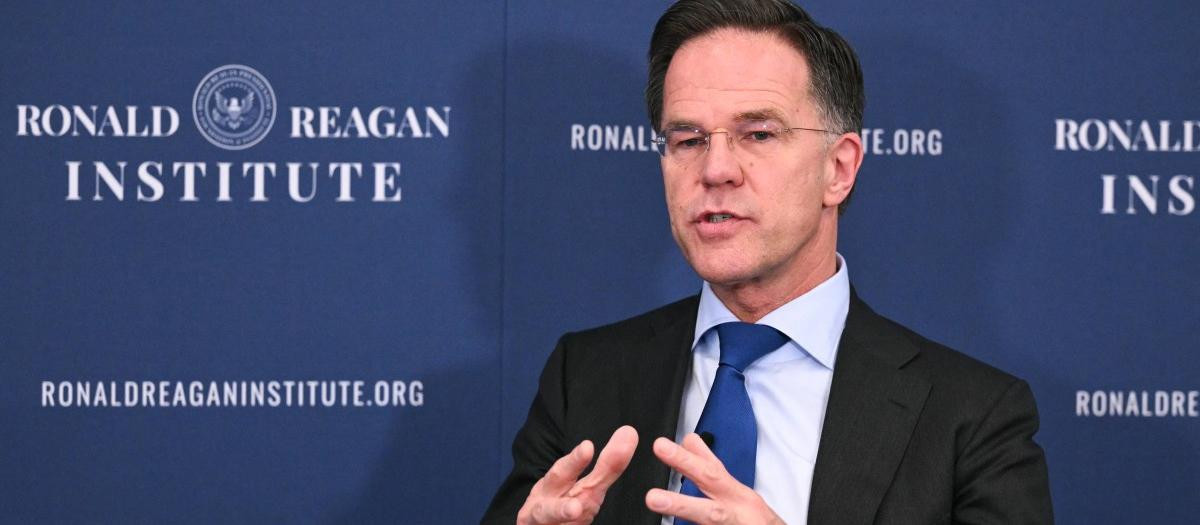 El secretario general de la OTAN, Mark Rutte, pronuncia un discurso en la Fundación e Instituto Presidencial Reagan