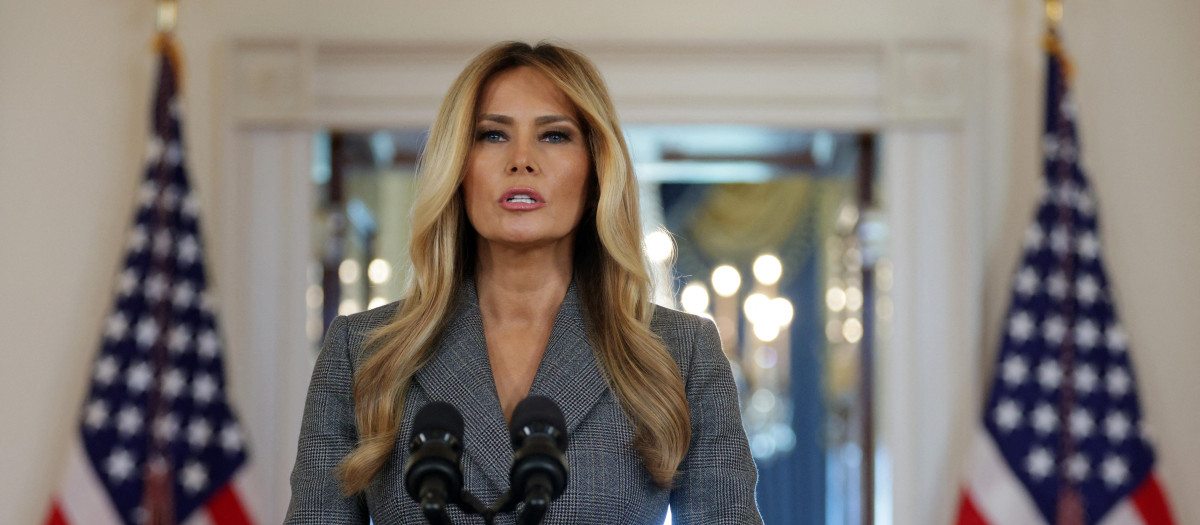 La primera dama de EE.UU. Melania Trump durante un discurso en La Casa Blanca