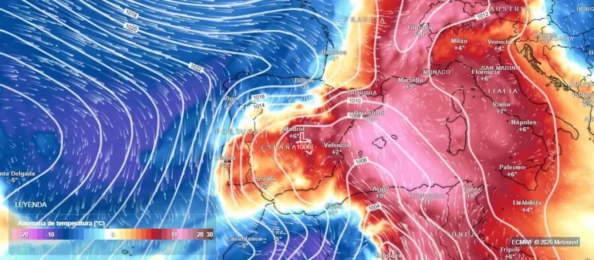El choque entre el aire polar y el cálido impulsado por la dana favorecerá un proceso de frontogénesis mañana sobre España