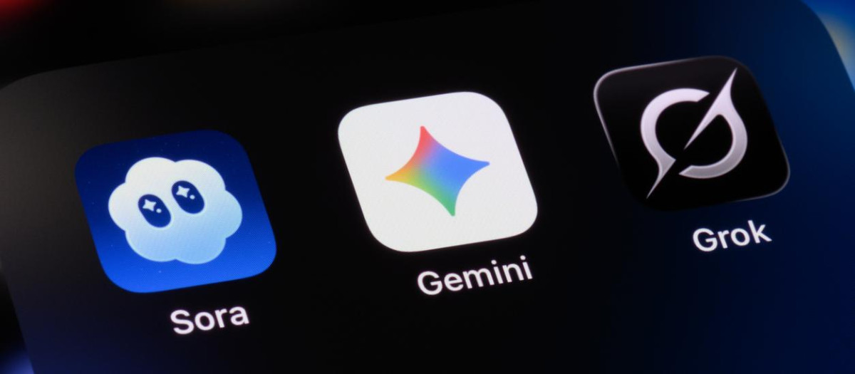 Toronto, Canada - October 15, 2025:  AI assistant apps on a smartphone - Sora, Gemini, and Grok.