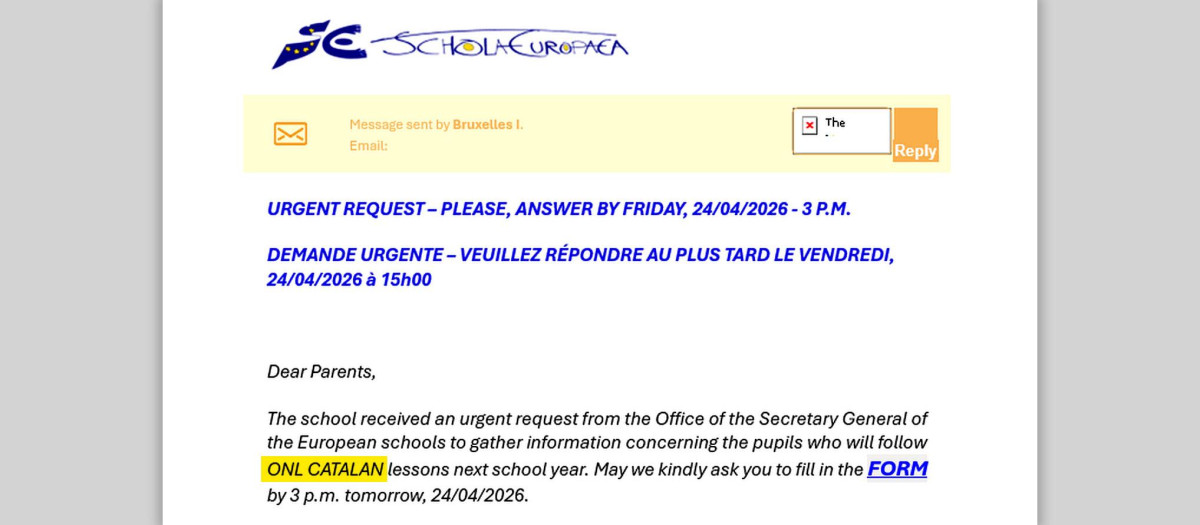 Mail enviado a las familias de las Escuelas Europeas