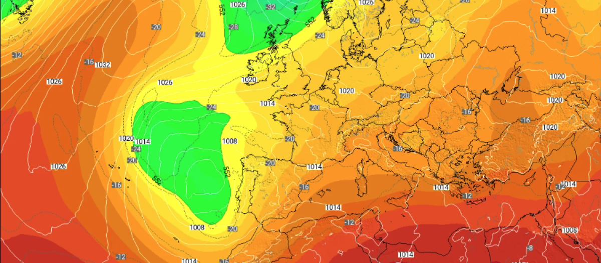 Mapa con la formación de una dana prevista para el 9 de mayo por el modelo ECMWF.