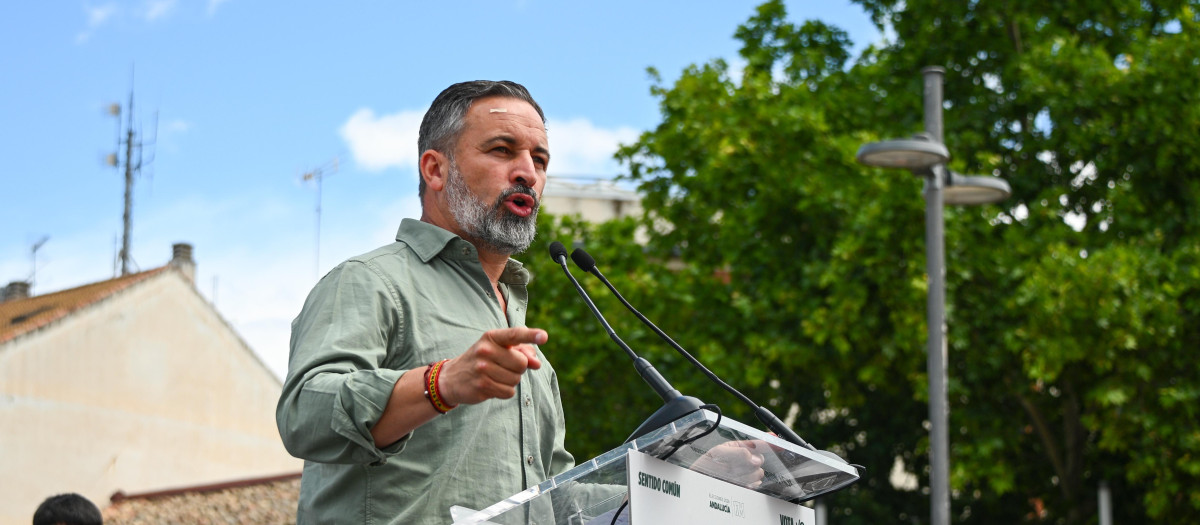 El presidente de Vox, Santiago Abascal, este sábado durante un mitin en Linares (Jaén)