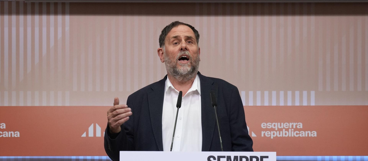 El líder de ERC, Oriol Junqueras, este martes en rueda de prensa