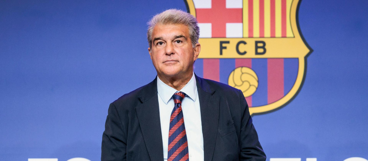 Joan Laporta, presidente del Fútbol Club Barcelona, en rueda de prensa en 2024