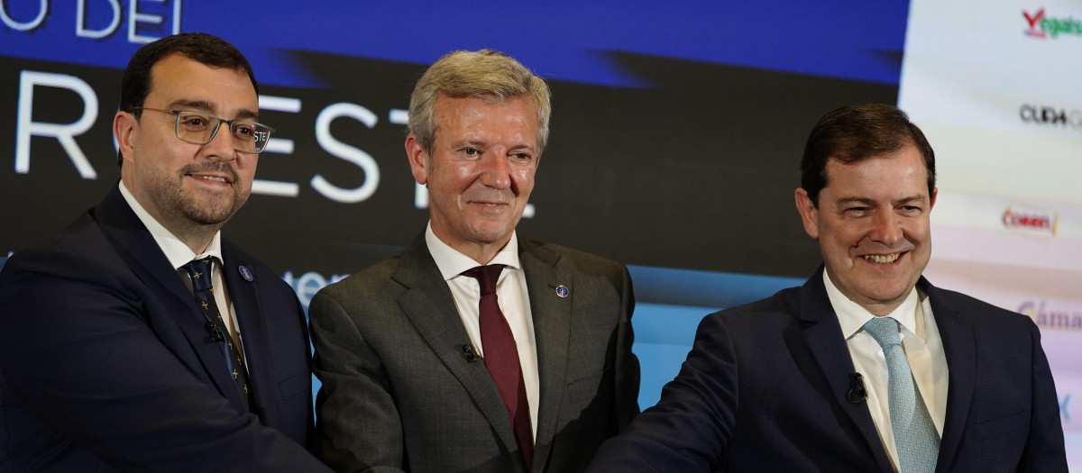 Jornada entre los presidentes de Castilla y León, Asturias y Galicia, Alfonso Fernández Mañueco, Adrián Barbón y Alfonso Rueda, dentro del II Foro del Noroeste entre Castilla y León, Asturias y Galicia