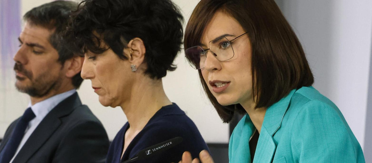Imagen tomada este martes de Diana Morant en la rueda de prensa posterior al Consejo de Ministros