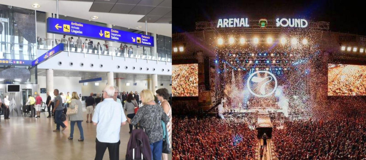 Imagen del Aeropuerto de Castellón y de un concierto del festival Arenal Sound