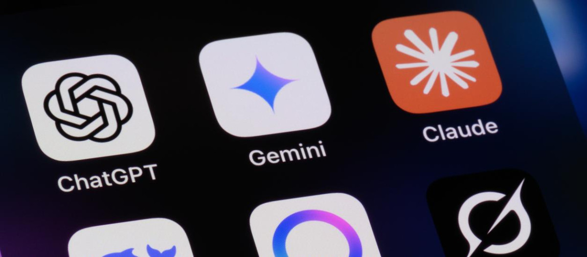 Toronto, Canada - May 9, 2025:  AI assistant apps on a smartphone - OpenAI ChatGPT, Google Gemini, Anthropic Claude, DeepSeek, Meta AI, and xAI Grok.