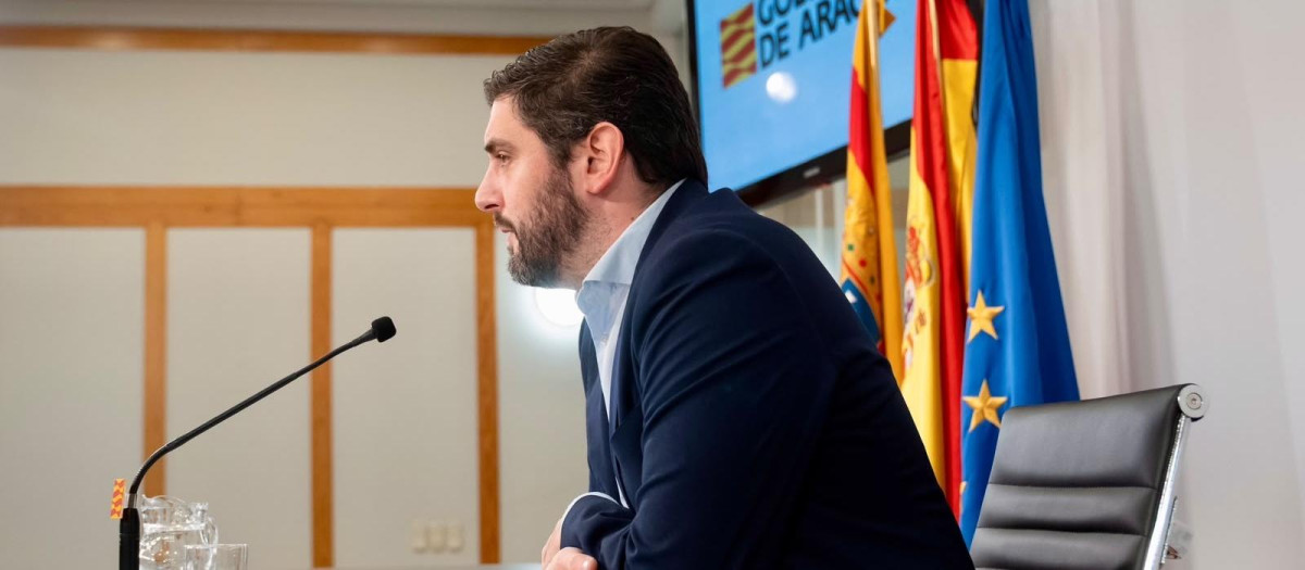 El vicepresidente del Gobierno de Aragón, Alejandro Nolasco, en una rueda de prensa