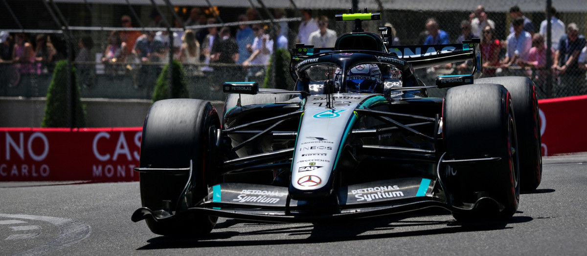 Mercedes' Italian driver Kimi Antonelli takes part in the third practice session at the Monaco street circuit in Monaco, ahead of the Monaco Formula 1 Grand Prix, on June 6, 2026. (Photo by Andrej ISAKOVIC / AFP)