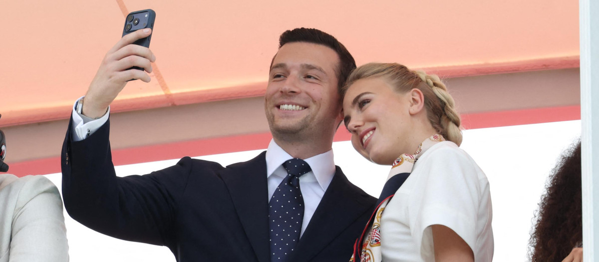 Jordan Bardella and Princess Maria Carolina of Bourbon Two Sicilies attend the F1 Grand Prix of Monaco at Circuit de Monaco on June 7, 2026 in Monte-Carlo, Monaco. Photo by JC Vinaj/AABACAPRESS.COM