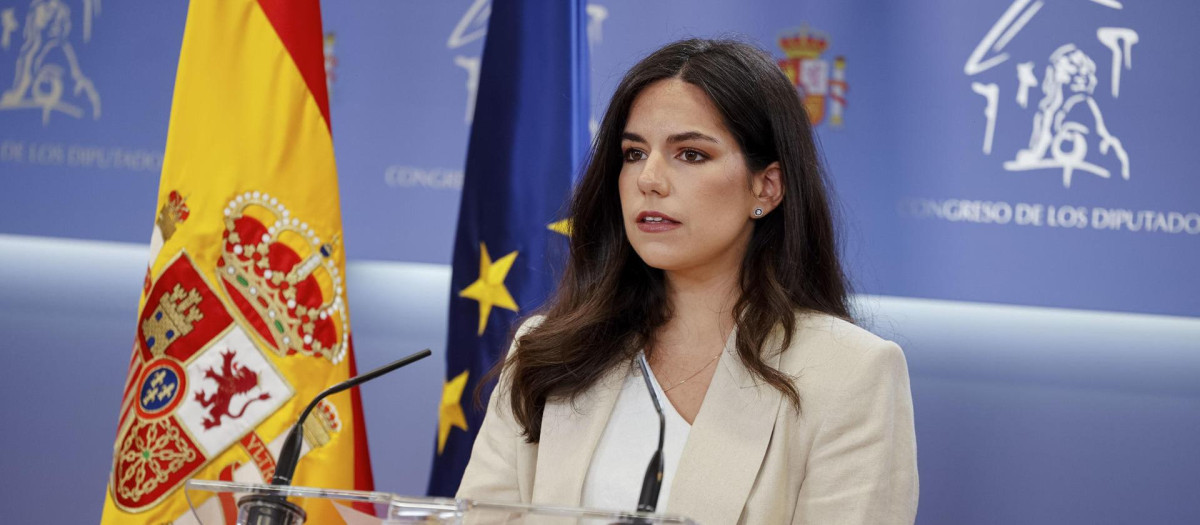 La portavoz de Vox en el Congreso, Pepa Millán, durante una rueda de prensa