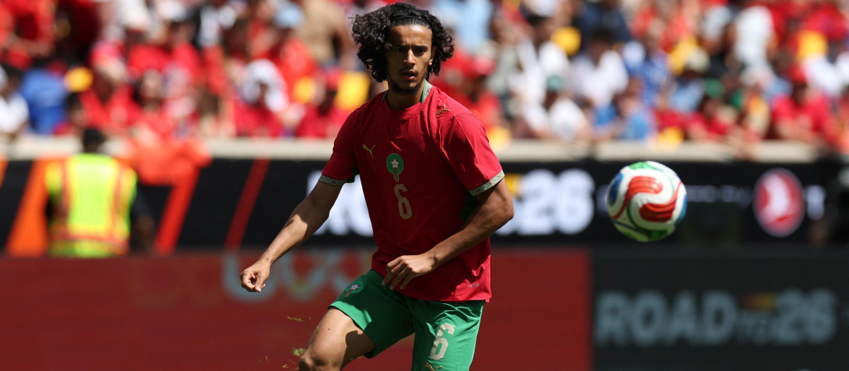 Ayyoub Bouaddi, con la selección de Marruecos