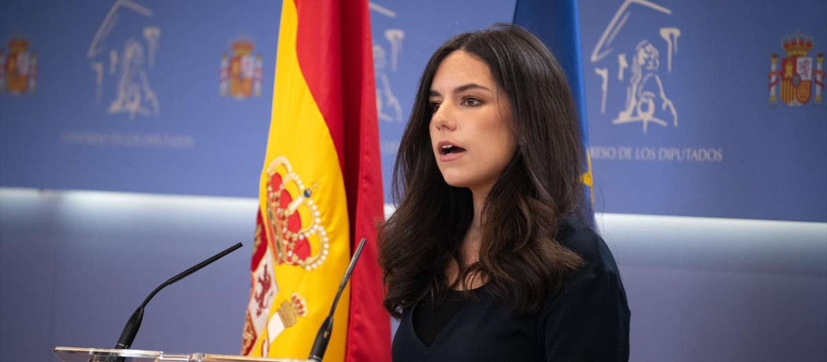 La portavoz de Vox en el Congreso, Pepa Millán, durante una rueda de prensa
