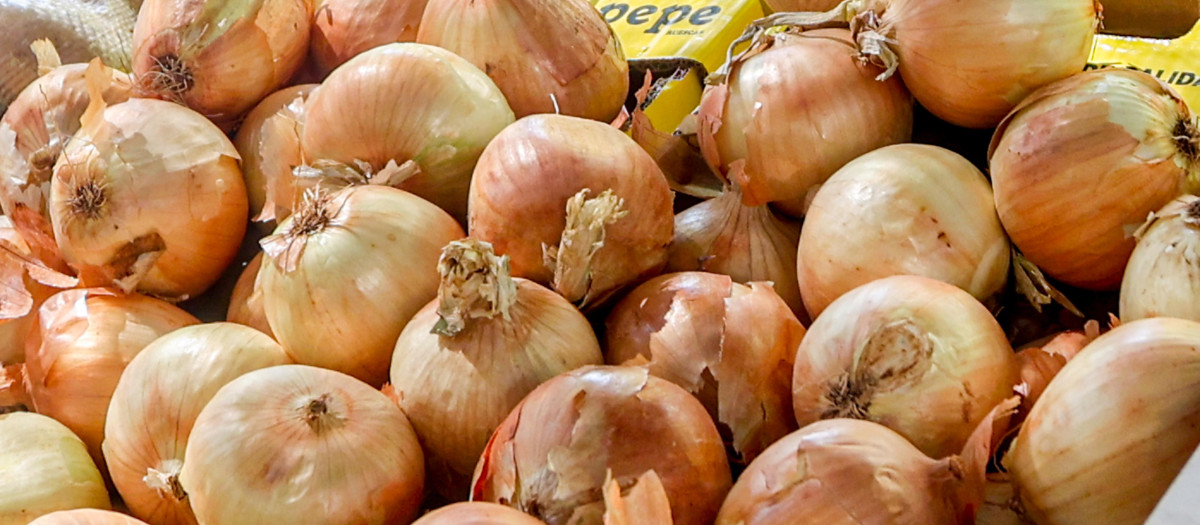 Cebollas en un mercadillo al aire libre