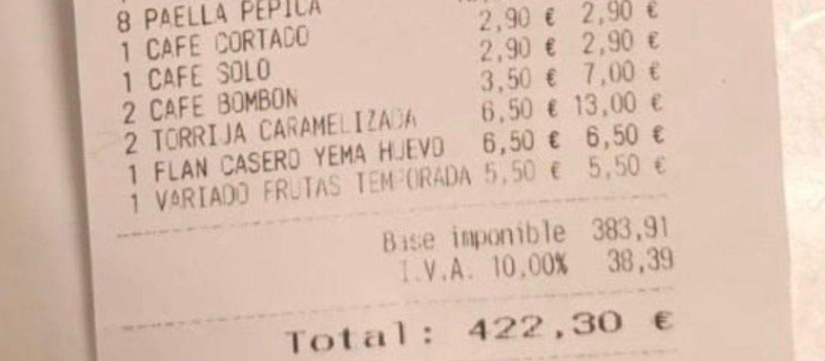 Imagen del ticket con más de 200 euros de error