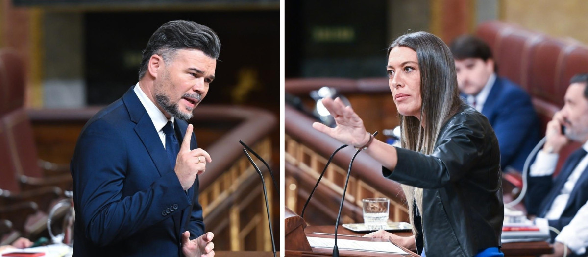 Gabriel Rufián y Míriam Nogueras, los portavoces de ERC y Junts en el Congreso, este miércoles