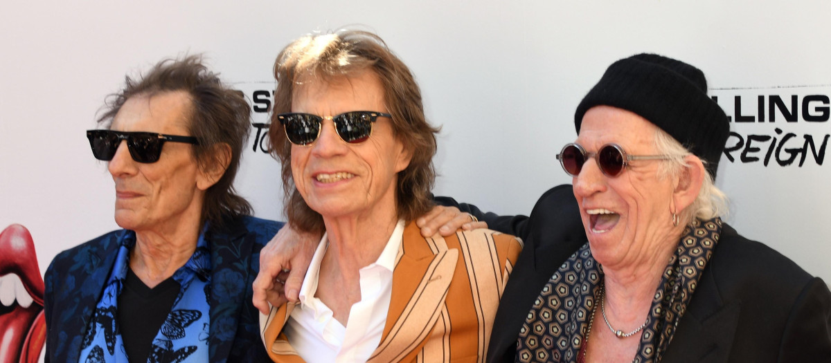 Los Rolling Stones (Ronnie Wood, Mick Jagger y Keith Richards) en la presentación de Foreign Tongues