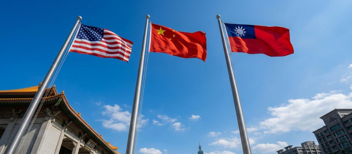 Banderas de los Estados Unidos, China y Taiwán