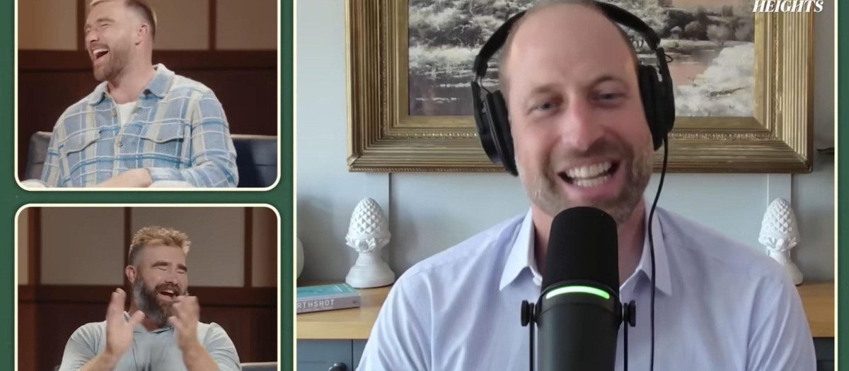 BGUK_3628022 - Los Angeles, CA  Prince William makes surprise appearance on Travis Kelce's podcast hours before his wedding to Taylor Swift. The Prince of Wales made a surprise appearance on the latest episode of the New Heights podcast. ÄúOur guest today is the 6 foot 3' Prince from London, England,Äù Jason Kelce bellowed in his signature shout-out introduction before listing Prince William's multiple titles. ÄúThat's right. The president of the English Football Association, the Vice Royal Patron of the Welsh Rugby Union, the Duke of Cambridge, the Duke of Cornwall, the Lord of the Isles, Prince and Great Steward of Scotland, Earl of Chester, and the Prince of Wales, 92 percenters, please welcome his Royal Highness, Prince William!Äù he continued. Travis cheered throughout the introduction and clapped in support of their special guest. ÄúLet's go!Äù he yelled. ÄúThat is quite the intro, guys. Amazing,Äù said Prince William, while holding back laughter.  ÄúWe had to do it big for you, had to do it big,Äù said Jason. During the 30 min conversation, Jason asked William which he found to be a more Äòiconic moment at LondonÄôs Wembley Stadium: Travis catching a touchdown pass in 2015 during a Kansas City Chiefs win vs. the Detroit Lions, or TravisÄô performance as a Äòbackup dancerÄô during SwiftÄôs Eras Tour concert in 2024. ÄúTravis as a backup,Äù William said, laughing. ÄúDefinitely a very proud moment of my life for sure,Äù chimed in Travis. When William suggested he repeat that moment in the future, Travis replied: ÄúListen, if TayÄôs gonna sign up for a tour, IÄôll happily make sure that we bring [it] back to life.Äù The conversation also focused quite a bit on soccer Äì which William jokingly reprimanded Jason over instead of calling it ÄòfootballÄô. Asked if his father, King Charles, sparked WilliamÄôs love of soccer, the Pr *** Local Caption *** .