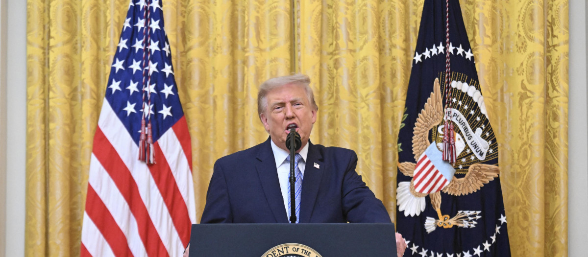 US President Donald Trump addresses the nation from the East Room of the White House in Washington, DC on July 16, 2026. (Photo by SAUL LOEB / POOL / AFP)