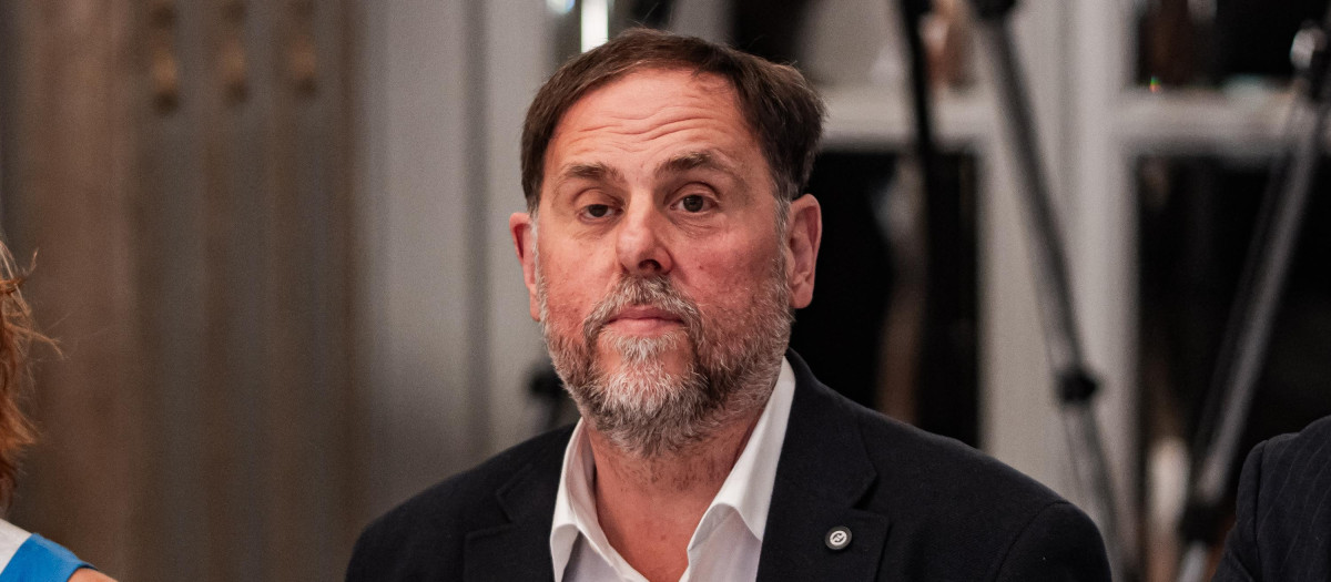 El presidente de ERC, Oriol Junqueras, durante la celebración de un acto informativo en el Hotel Mandarin Oriental Ritz