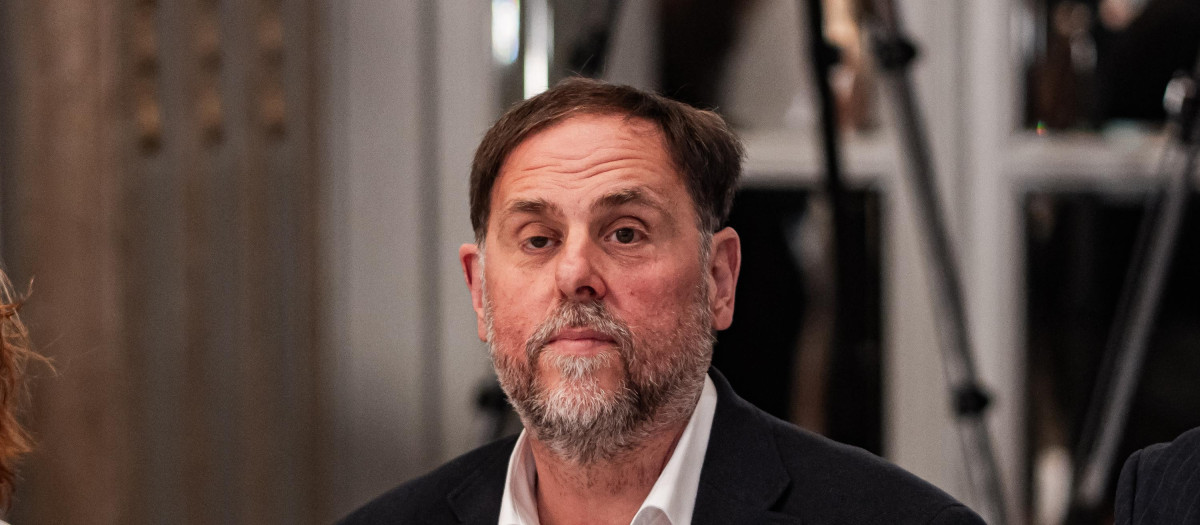 El presidente de ERC, Oriol Junqueras, durante la celebración de un acto informativo en el Hotel Mandarin Oriental Ritz