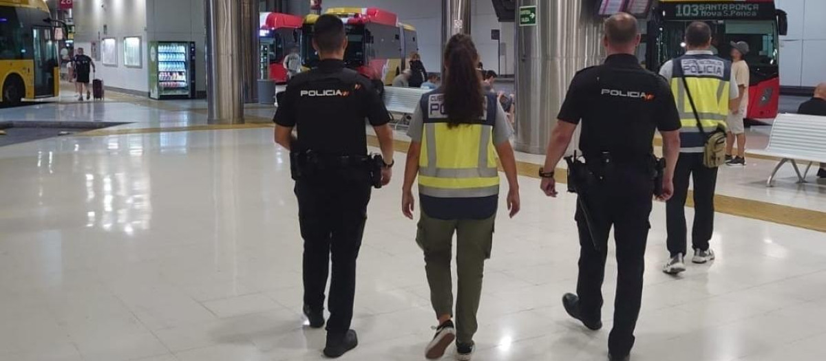 Agentes de la Policía Nacional en la estación Intermodal de Palma.