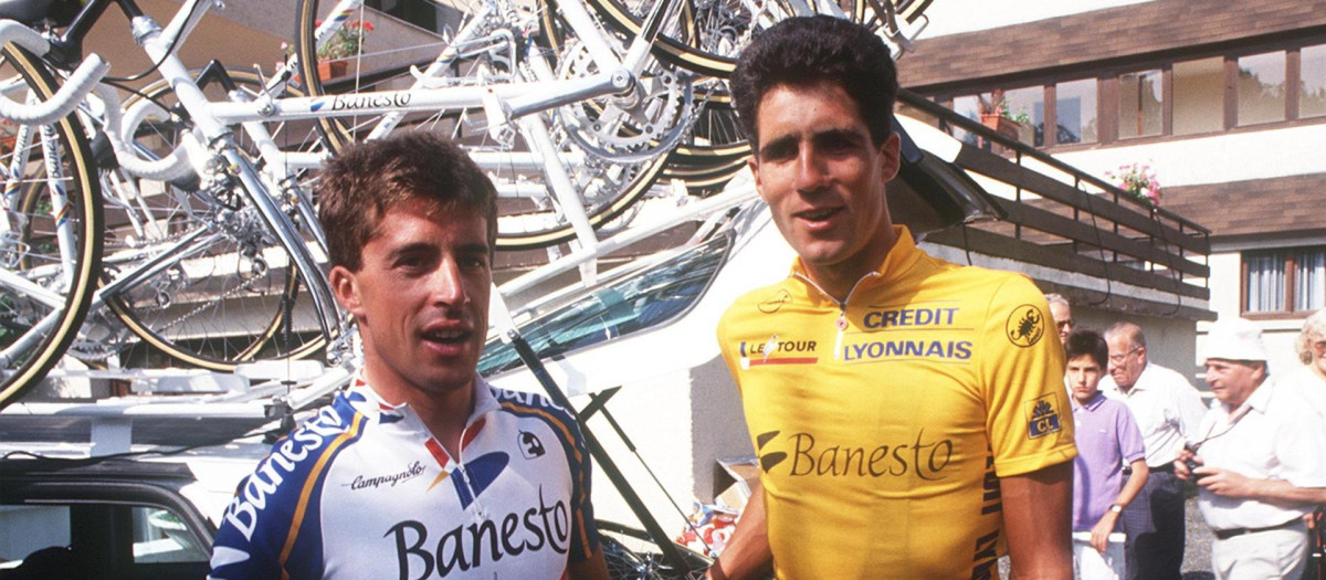 Perico Delgado y Miguel Indurain, en el Tour de Francia de 1991
