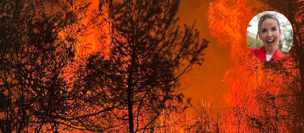 Imagen de Berta Báidez y del incendio de la Vall d'Uixò.
