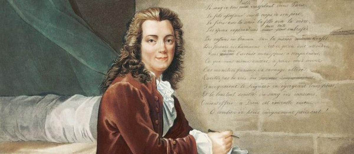 Voltaire encarcelado en la Bastilla escribiendo La Henriada en 1728. Obra de Francois Bouchot