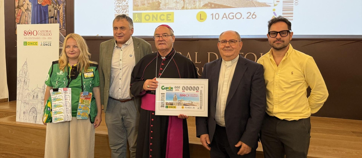 El cupón de la ONCE del 10 de agosto celebrará los 800 años de la Catedral de Toledo

REMITIDA / HANDOUT por CATEDRAL DE TOLEDO
Fotografía remitida a medios de comunicación exclusivamente para ilustrar la noticia a la que hace referencia la imagen, y citando la procedencia de la imagen en la firma
28/7/2026