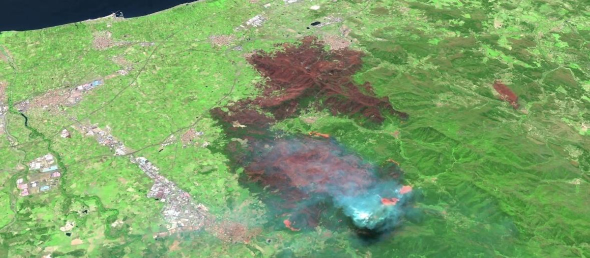 Imagen del incendio de La Vall d'Uixó visto desde el espacio