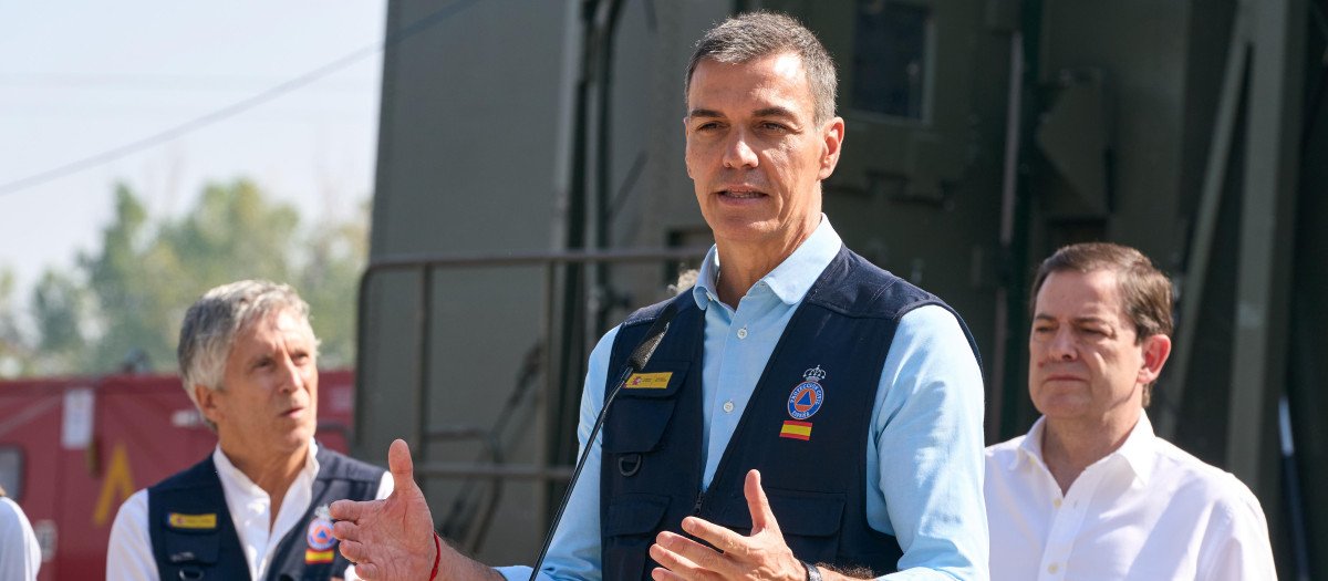 Pedro Sánchez en su comparecencia por los incendios