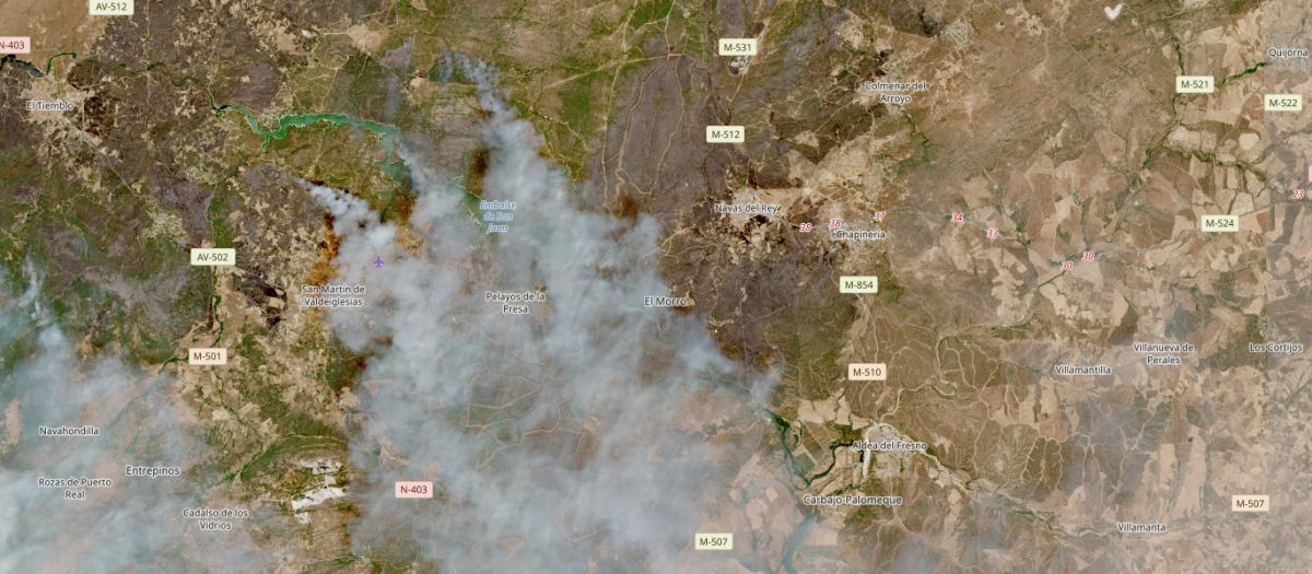 Imagen del domingo 26 de julio, momento en el que ya es posible contemplar la tierra calcinada
