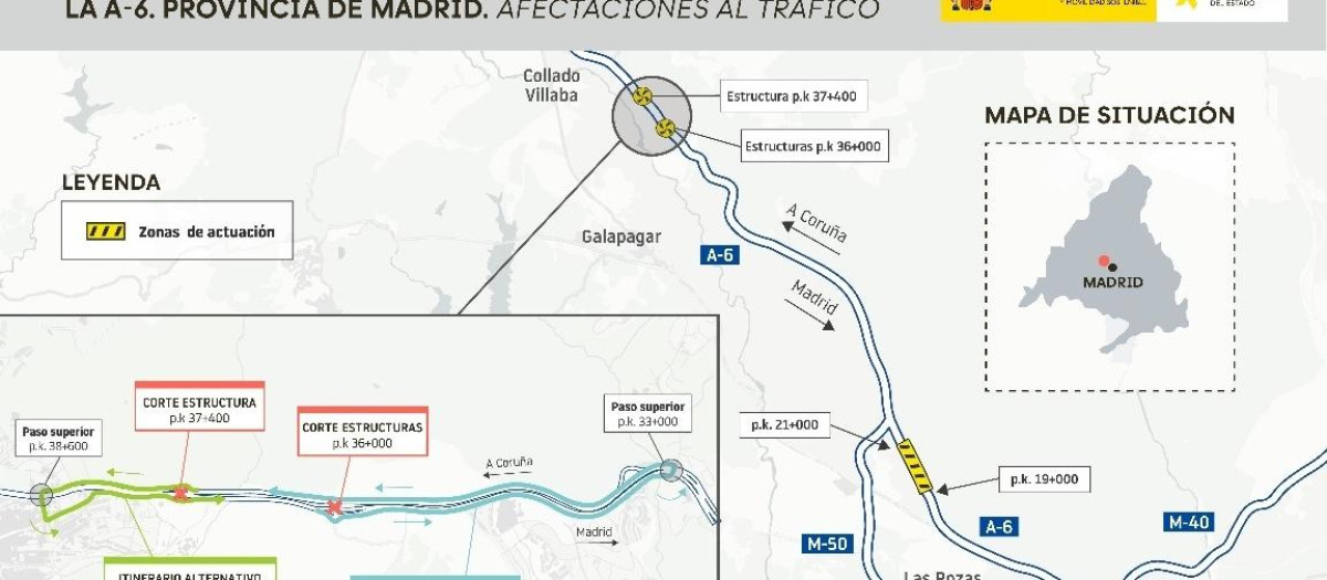 Transportes comienza las obras de mejora y conservación de firmes y estructuras en la A-6 a su paso por Galapagar, Collado Villalba y las Rozas.