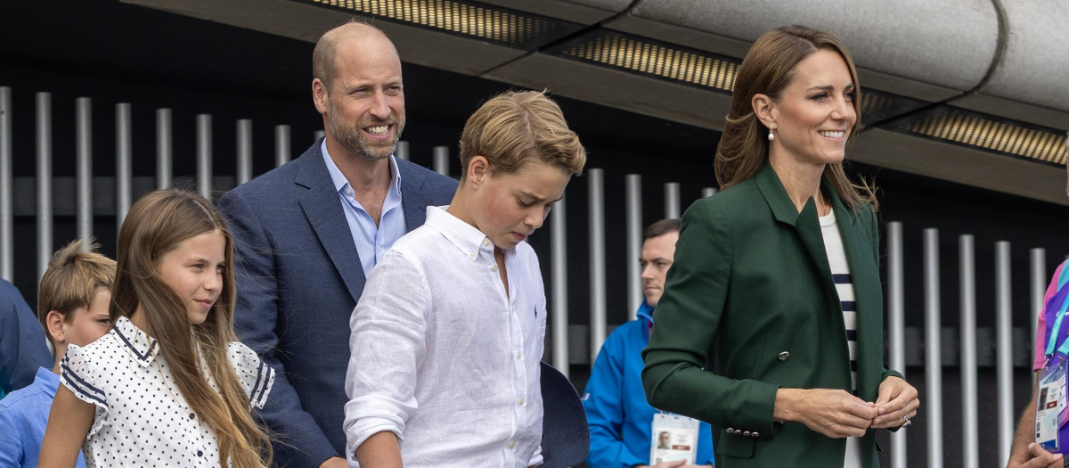 The Princess of Wales, known as the Duchess of Rothesay when in Scotland, Prince George and Princess Charlotte, followed by Prince Louis and the Prince of Wales leaving the Hydro Arena after attending the Glasgow 2026 Commonwealth Games. Picture date: Saturday August 1, 2026. *** Local Caption *** .